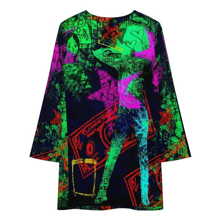 pop art party dress Neo Pop Art Blacklight Glow in the dark Long Sleeved Dress dresses with long sleeves luxury women"s party dress evening prom