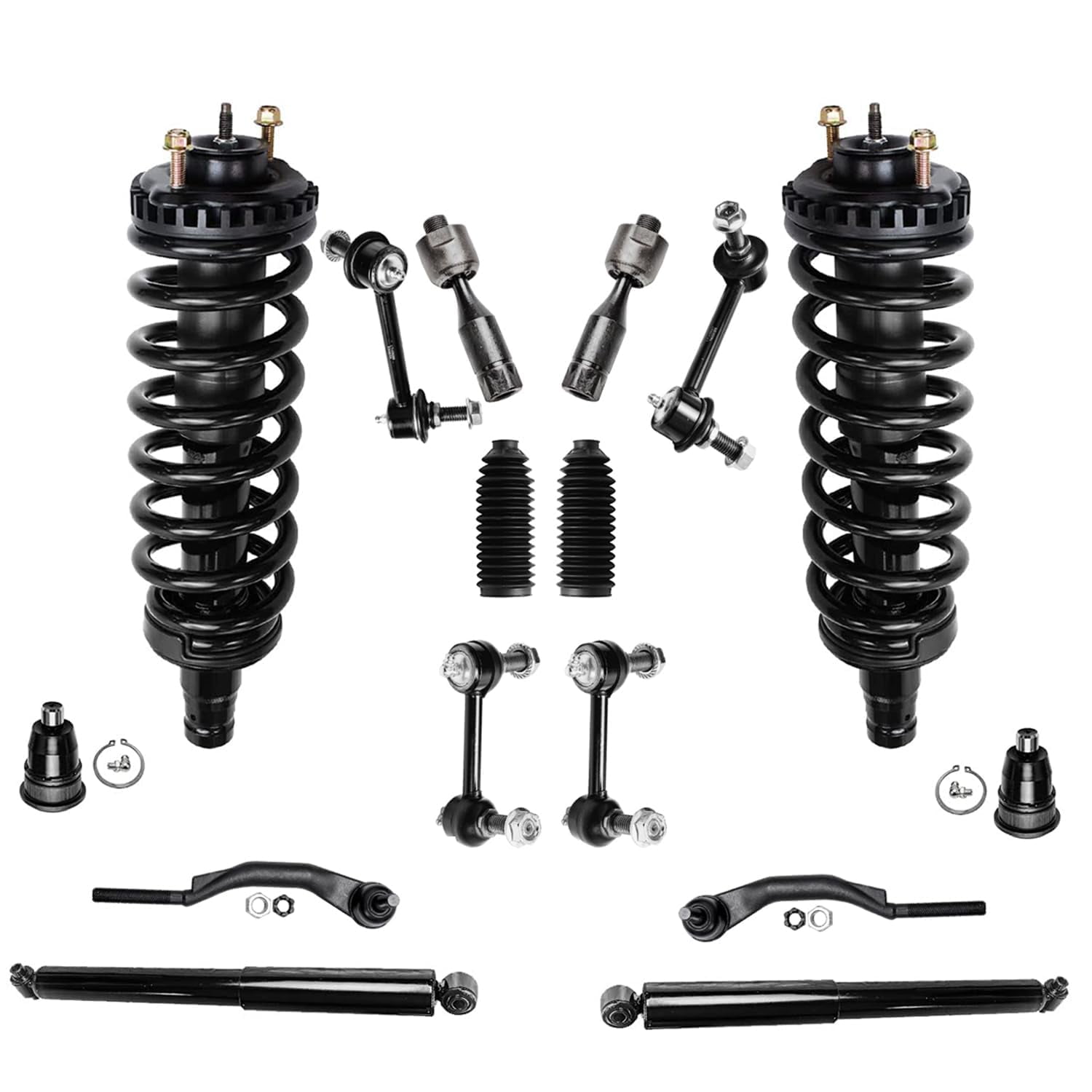 Detroit Axle - Suspension Kit for Buick Rainier Chevy Trailblazer EXT GMC Envoy XL XUV Saab 9-7X Isuzu Ascender Olds Bravada, Control Arms Struts Ball Joints Tie Rod Boots & Bellows Shocks Sway Bars