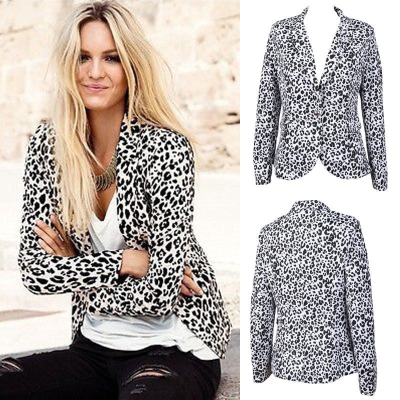 2020 New Women Leopard Blazer Jacket Brand Coat for Split Decoration In Back Set Walmart