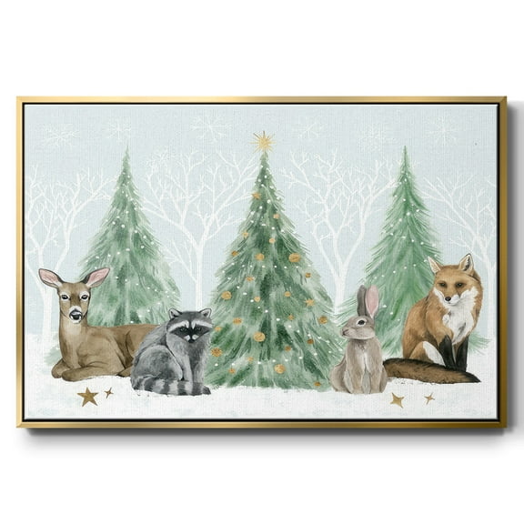 Christmas in the Forest Collection A - Framed Gallery Wrapped Holiday Canvas - 17 x 25 - Gold Frame