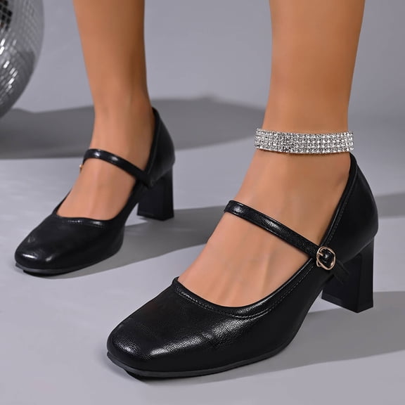Avrnliq Womens Retro Mary Jane Block Heel Pumps Square Toe Ankle Strap Buckle Comfortable Cushioned Office Work Dress Shoes,Size 41