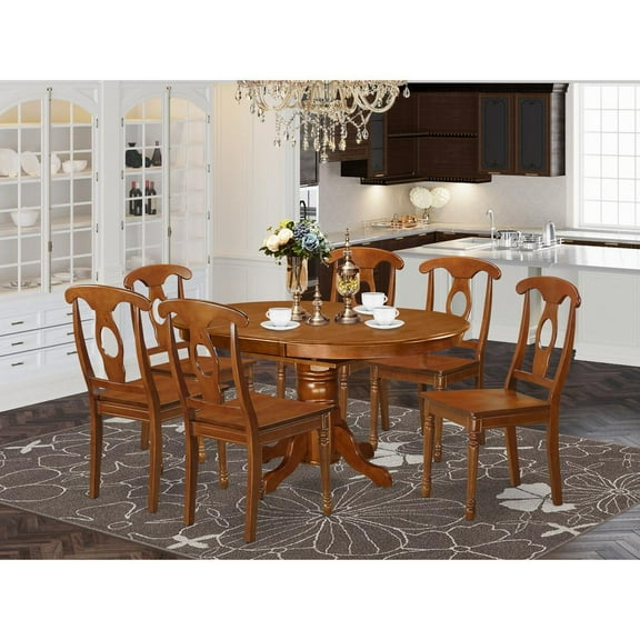 East West Furniture Avon 7-piece Wood Dining Set in Saddle Brown