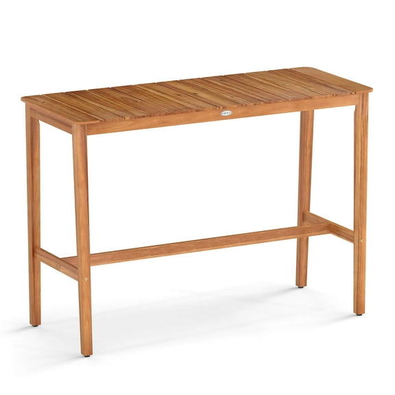 Costway 54" x 22" Acacia Wood Counter Height Table with Slatted Tabletop Footrest Crossbar