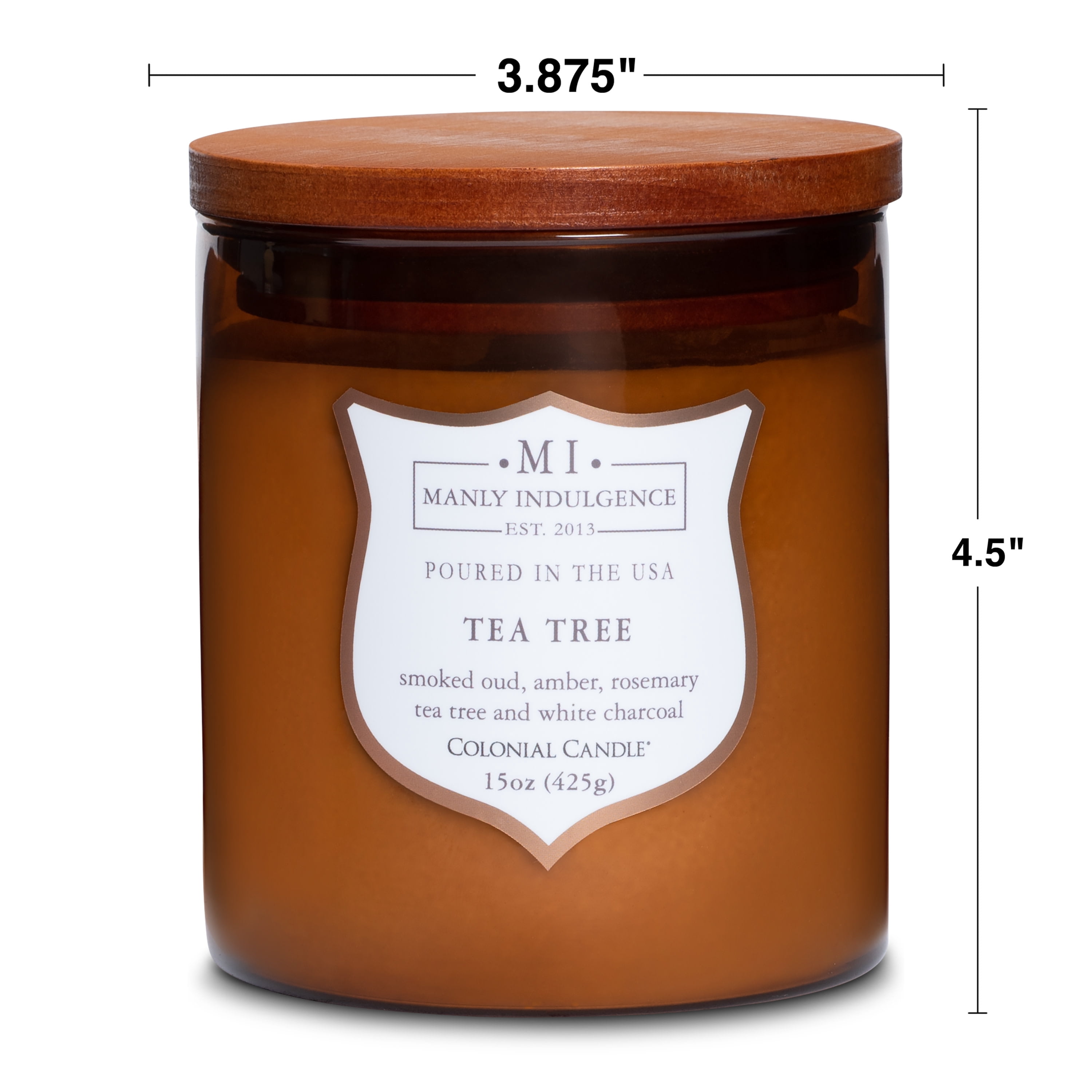Manly Indulgence Tea Tree Scented Jar Candle, Premium Scented Candles for Men with High Fragrance and High Quality Wooden Wick, Signature Collection, Apothecary Jar, 15 oz - Up To 60 Hours Burn