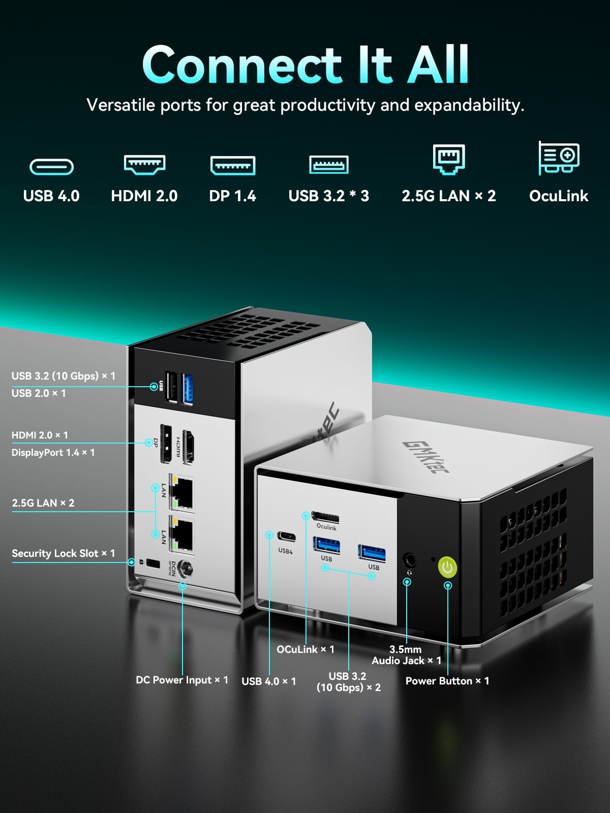 GMKtec M8 Mini PC, AMD Ryzen 5 PRO 6650H, 16GB DDR5 1TB SSD, Dual NIC LAN 2.5GbE Oculink, USB4, HDMI, USB-C, Office Home Gaming Desktop Computer