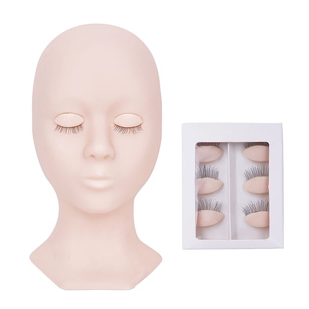 Juego de cabeza de maniquí para práctica de extensión de pestañas, molde para cabeza de maniquí (rosa), 1 Juego