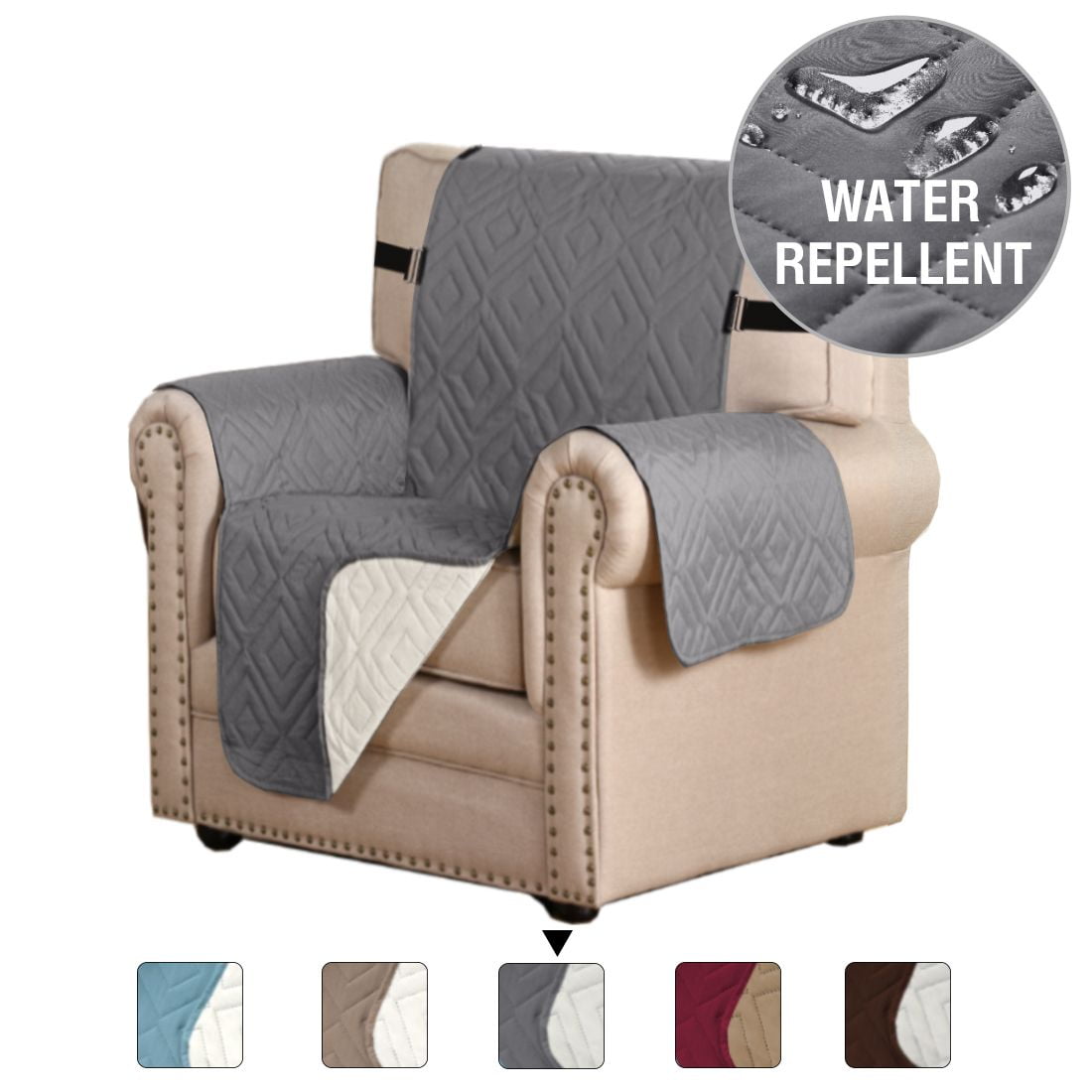 H.VERSAILTEX 1Piece Reversible Quilted Recliner Pet Cover Protector, Gray