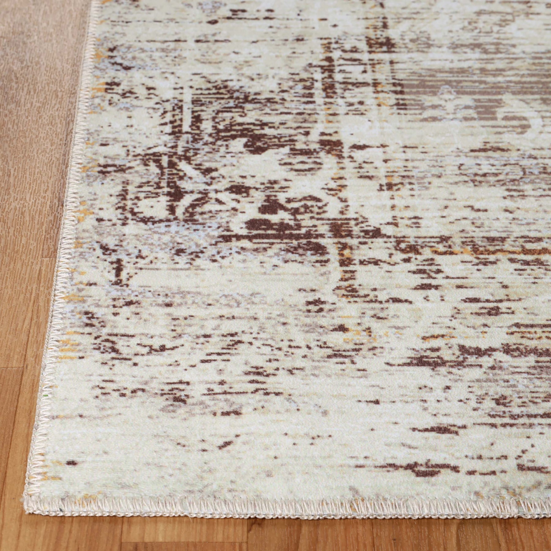 Superior Dove Rustic Washable Indoor Area Rug, 5' x 7', Cream