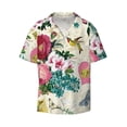 thumbnail image 5 of PAYOHTO Bird Butterfly Rose Beige Mens Hawaiian Casual Short-sleeved Shirt Tropical Summer Beach Button Down Shirts, 5 of 7
