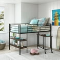 Your Zone Beckett Kids Metal Twin Loft Bed with Open Book Shelf
