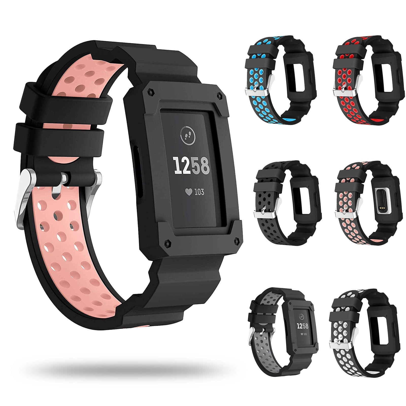 Wristband For Fitbit Charge 3, Silicone Sport Rugged Replacement Band With Shockproof Protector