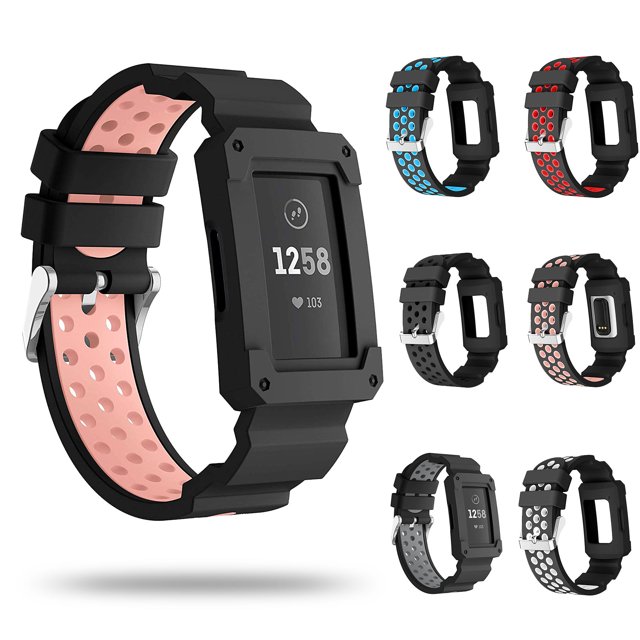Wristband For Fitbit Charge 3, Silicone Sport Rugged Replacement Band With Shockproof Protector Case Compatible with Fitbit Charge 3