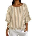 thumbnail image 3 of Asxite Womens Tops Short Sleeve Trendy Striped Ruffle Round Neck Breathable Loose Casual Blouse, 3 of 5