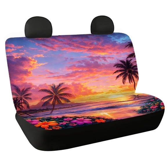 Psesaysky Tropical Sunset Rear Bench Seat Covers with Stretch, Comfortable Dirt and Scratch Proof Waterproof Covers for SUV and Car, Set of 2