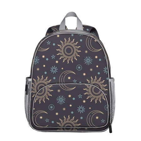 Cosmic Student Backpack &ndash; Gothic Celestial Moon Starry Night Astrology Print With Mystical Spiritual Golden Witchy Star Pattern