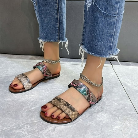 

NECHOLOGY Olive Sandals for Women Fashion Summer Women Sandals Flat Print Leopard Print Open Toe Breathable Womens Hiking Sandal Grey 6.5