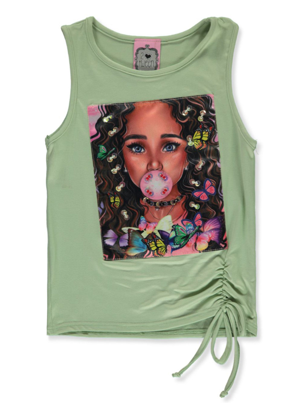 2 Tween Girls' SideTie Tank Top olive, 7 8 (Big Girls)