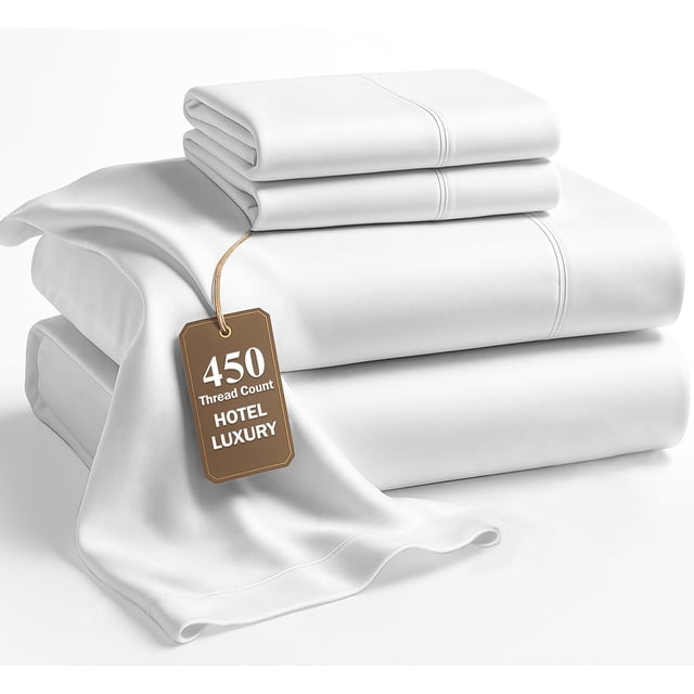 Lane Linen 100% Cotton Queen Sheet Set – 4 Piece 450 Thread Count Sateen, Soft & Cooling Bed Sheets for Queen Size Bed with Deep Pockets, Durabl