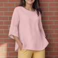thumbnail image 4 of Towmus 3/4 Length Sleeve Womens Tops 2025 Fall Crewneck Going Out Blouse Cotton Linen Casual Three Quarter Sleeve Shirts, 4 of 6