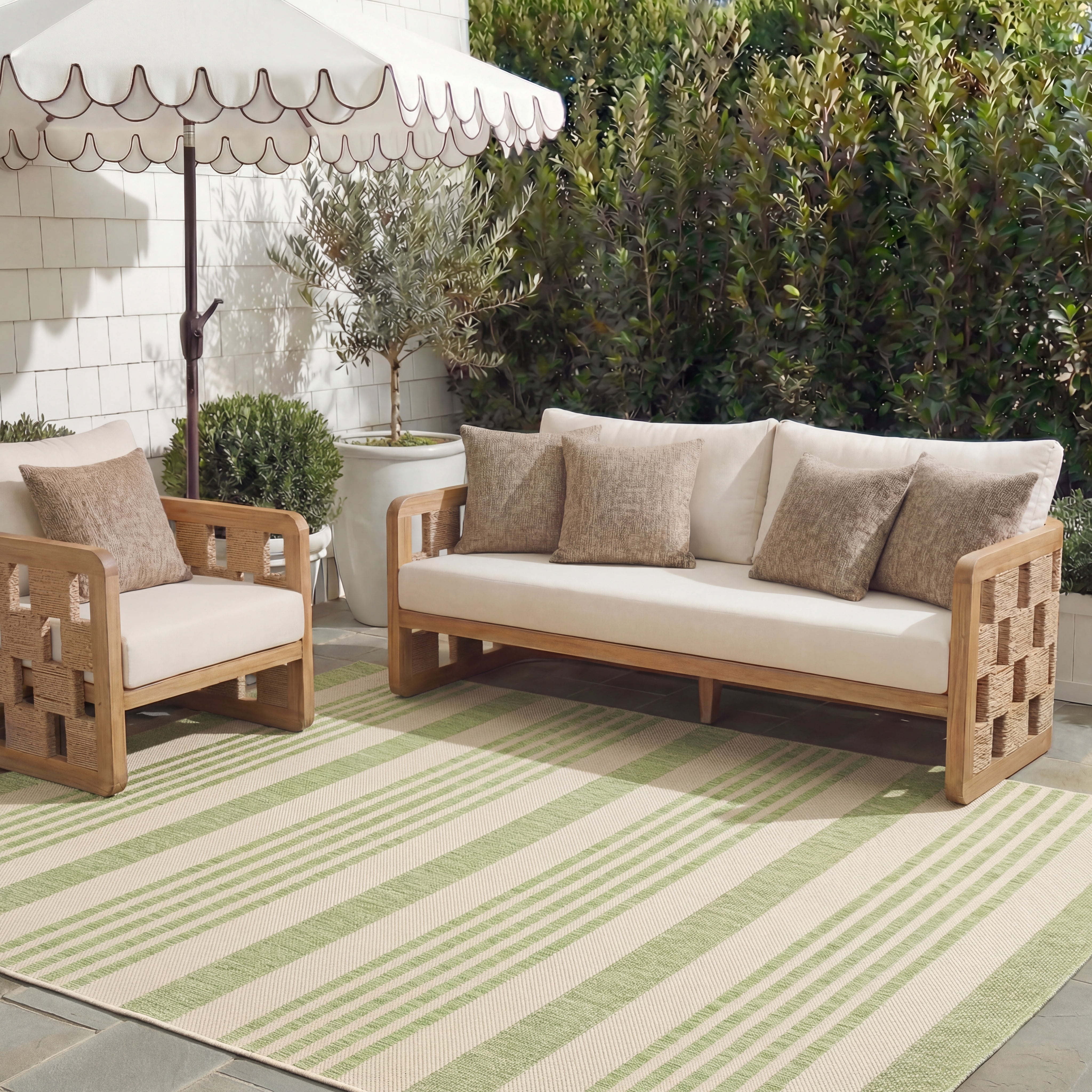 Safavieh Courtyard Caroline Striped Indoor/Outdoor Area Rug, Beige/Sweet Pea, 6'7" x 6'7" Square