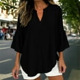 thumbnail image 5 of XPMWRP Womens Cotton Linen T Shirts Loose Fit Tunic Tops Dressy Casual 3/4 Bell Sleeve Blouses Work Tunic Shirts Black S, 5 of 6