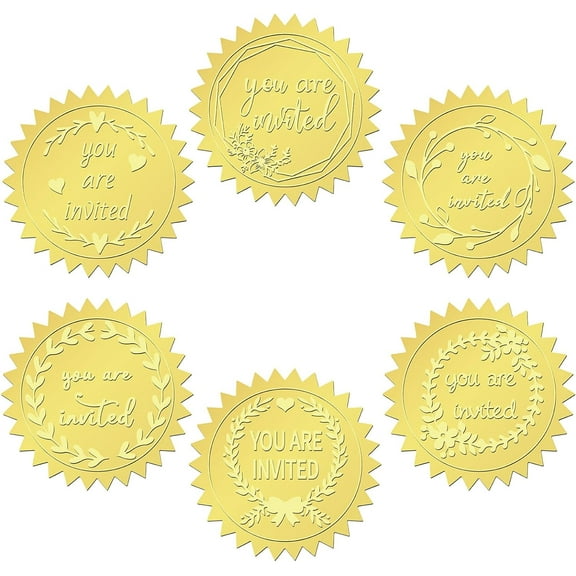 6 Patterns Aluminium-foil Paper Adhesive Embossed Stickers For Envelope Seal Word 165x211mm Stickers: 50mm 12 sheets/set