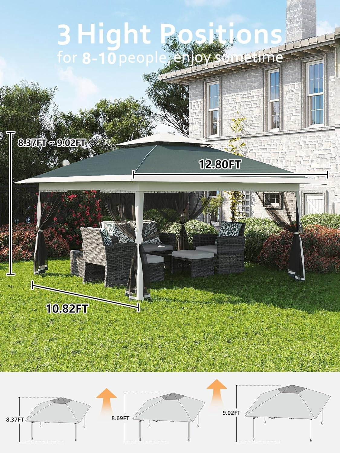 GOGRANT 55.12in x 55.12in Pop-Up Gazebo, with Mesh Cover, Double Vented Roof
