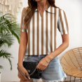 thumbnail image 2 of Garbnen Striped Womens Polo Shirts Short Sleeve Collared Tee Shirt Dresses for Women Casual Trendy Color Block Work Outdoor Athletic Women's Golf Shirt Brown XXL, 2 of 5