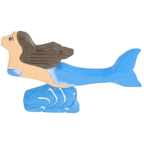 Sky-blue Mermaid Statue for Decoration Exquisitely Carved Wood Craftsmanship Adds Piece