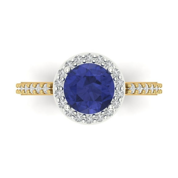 Halo Engagement Ring for Women - 1.86ct Simulated Tanzanite in 14K White/Yellow Gold Promise Ring