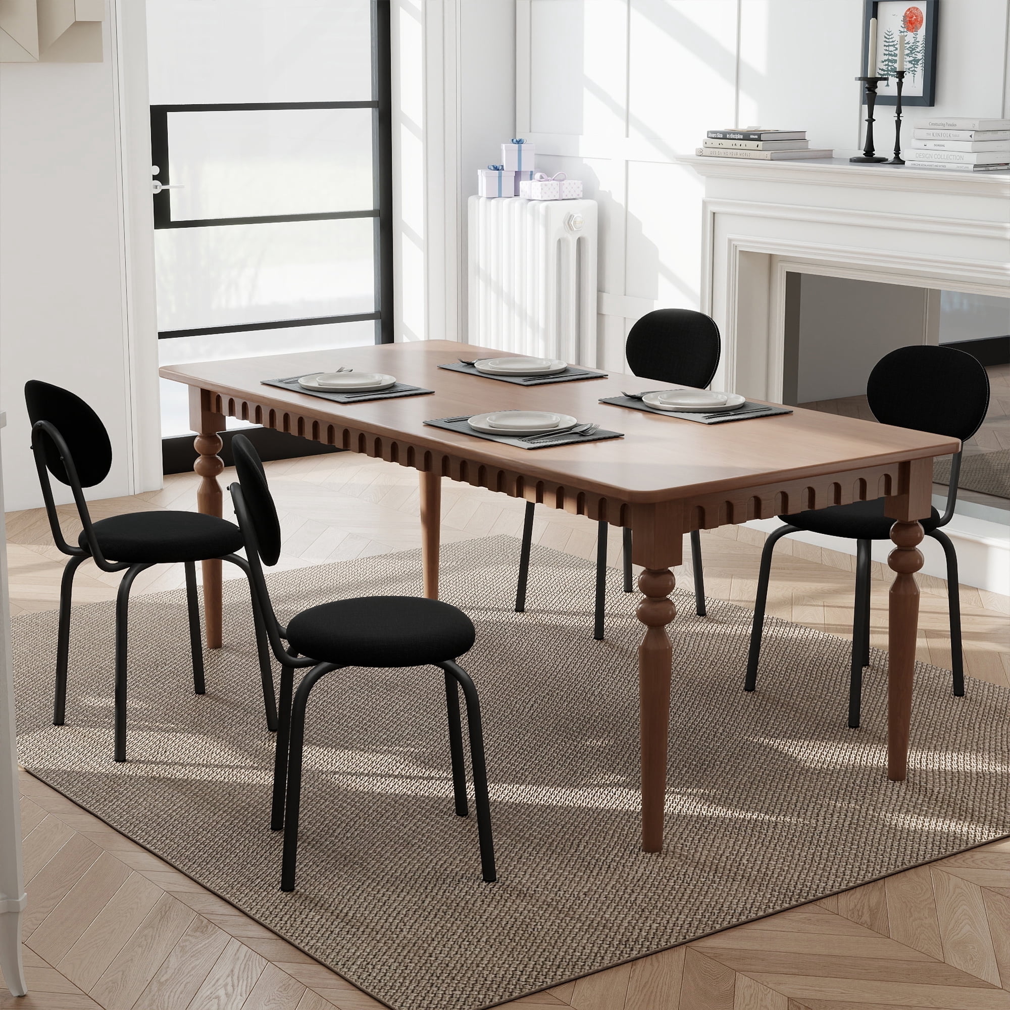 Melocadol Stackable Dining Chairs Set of 4, Modern Upholstered Dining Chairs with Comfortable Padded Seating, Steel Frame with 400 Lb. Capacity, Space Saving, for Kitchen, Dining Room, Black
