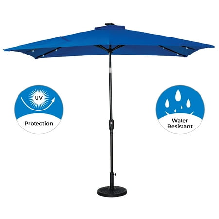 Sun Ray - 9'x7' Rectangular Solar Lighted Umbrella - Teal
