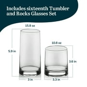 Libbey Cabos 16-Piece Rocks and Tumbler Glasses Set, Angled Glass Cups Set for Water, Juices, and More, Dishwasher-Safe Modern Glassware