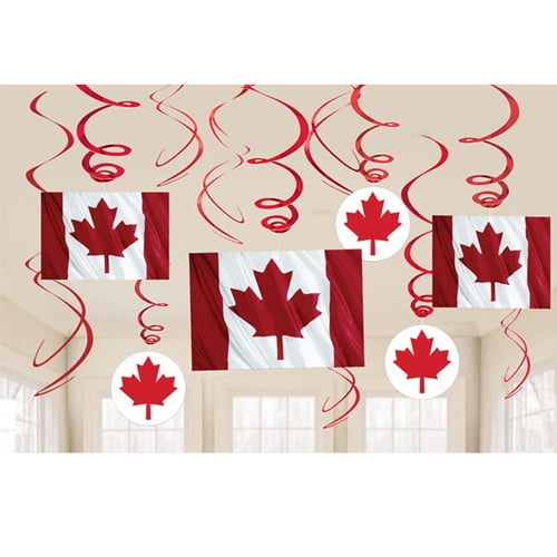 Happy Birthday 'Canadian Flag' Hanging Swirl Decorations (12pc