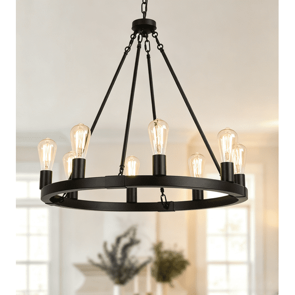 Farmhouse Wagon Wheel Chandelier for Foyer Dining Room Kitchen Living Room Entryway,8-Lights Pandent Light for Living Dining Room