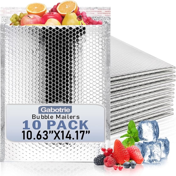 10Pack Thermal Insulated Bubble Mailer,Waterproof Metallic Bubble Mailers,Cold Shipping Envelopes for Food,Interior Size10.6 x 14.1 Inch,Self Seal Foil Shipping Envelopes for Cold Shipping