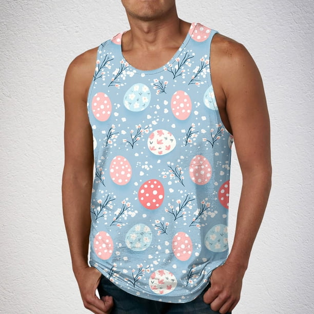 Camiseta sin mangas de cuello redondo para hombre, ropa de ocio, fitness, para el hogar, pijama, camiseta con estampado a color, blusa deportiva de poliéster para hombre