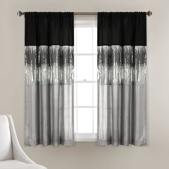 Lush Decor Night Sky Window Curtain Panel Single Black/Gray 42X63