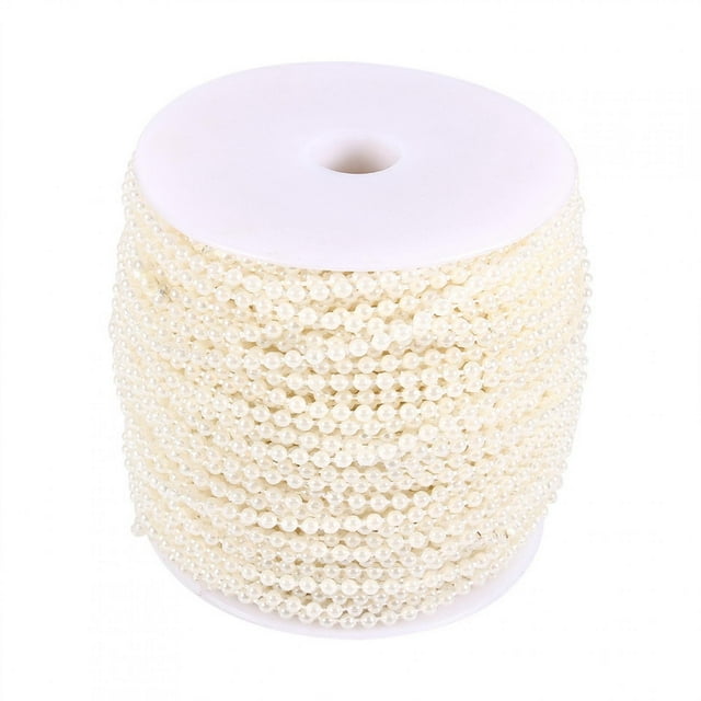 Nimoa Pearl String, 50M Roll 3mm Fishing Line Pearls String Beads Chain Garland Wedding Decoration Centerpieces(Beige)