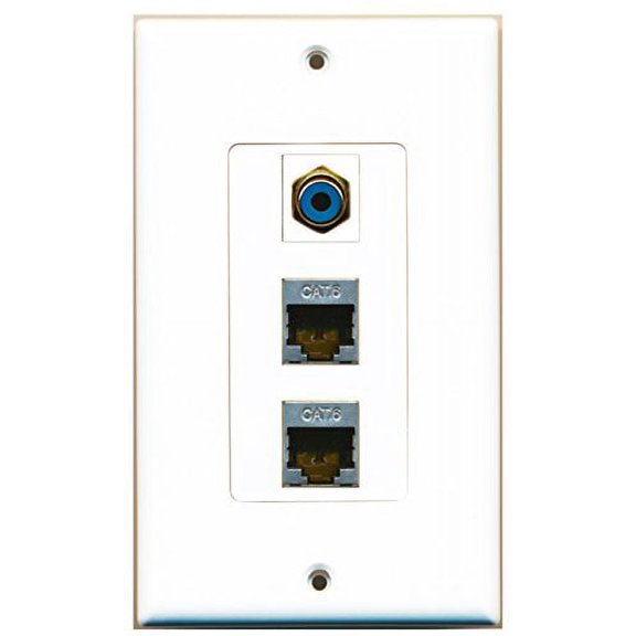 RiteAV - 1 Port RCA Blue 2 Port Shielded Cat6 Ethernet Decorative Wall Plate Decorative