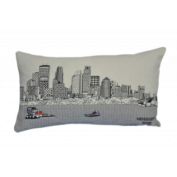 24" White Minneapolis Daylight Skyline Lumbar Decorative Pillow