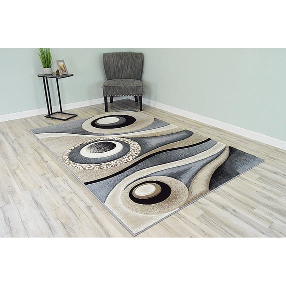 PREMIUM 3D Effect Hand Carved Thick Modern Contemporary Abstract Area Rug Design 1504 - 5'3'' x 7'6'', Sand