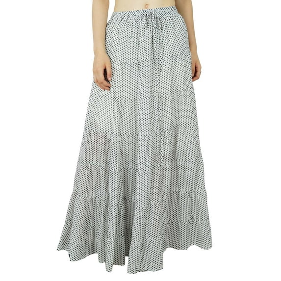 Bimba Women Long Flaired Maxi Skirt White Printed