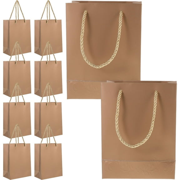 WEUVEB Golden Paper Bags with Durable Handles for Storage, Packing, Gift Wrapping, and Party Use - Multipurpose Kraft Paper Bags