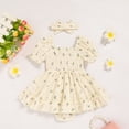 thumbnail image 3 of ZEHJUHAN Infant Girls Smocked Bubble Romper Dress Short Puff Sleeves with Matching Headband White and blue floral，12-18M, 3 of 7