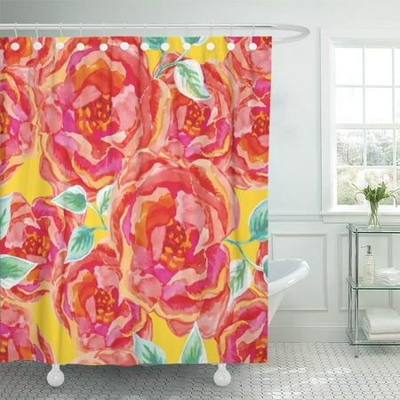 Pknmt Orange Bright Pink Roses On The Yellow Watercolor With Big