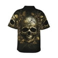 thumbnail image 3 of Daiia Vintage Gold Leaf Skull Hawaiian Shirt for Men Gentle Cotton Regular Short Sleeve Casual-Large, 3 of 9