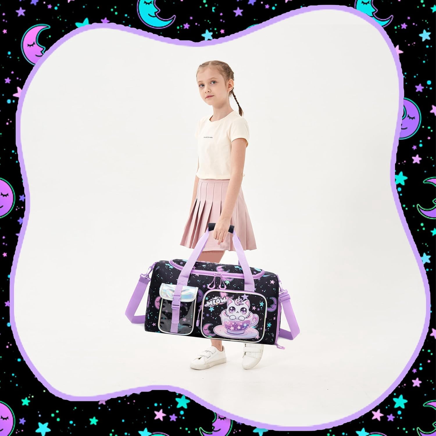 Kids Luggage Sets for Girls 3 Piece Rolling Suitcases with Wheels Hardshell with Duffle Bag for Travel Suitcase with Neck Pillow Airplane