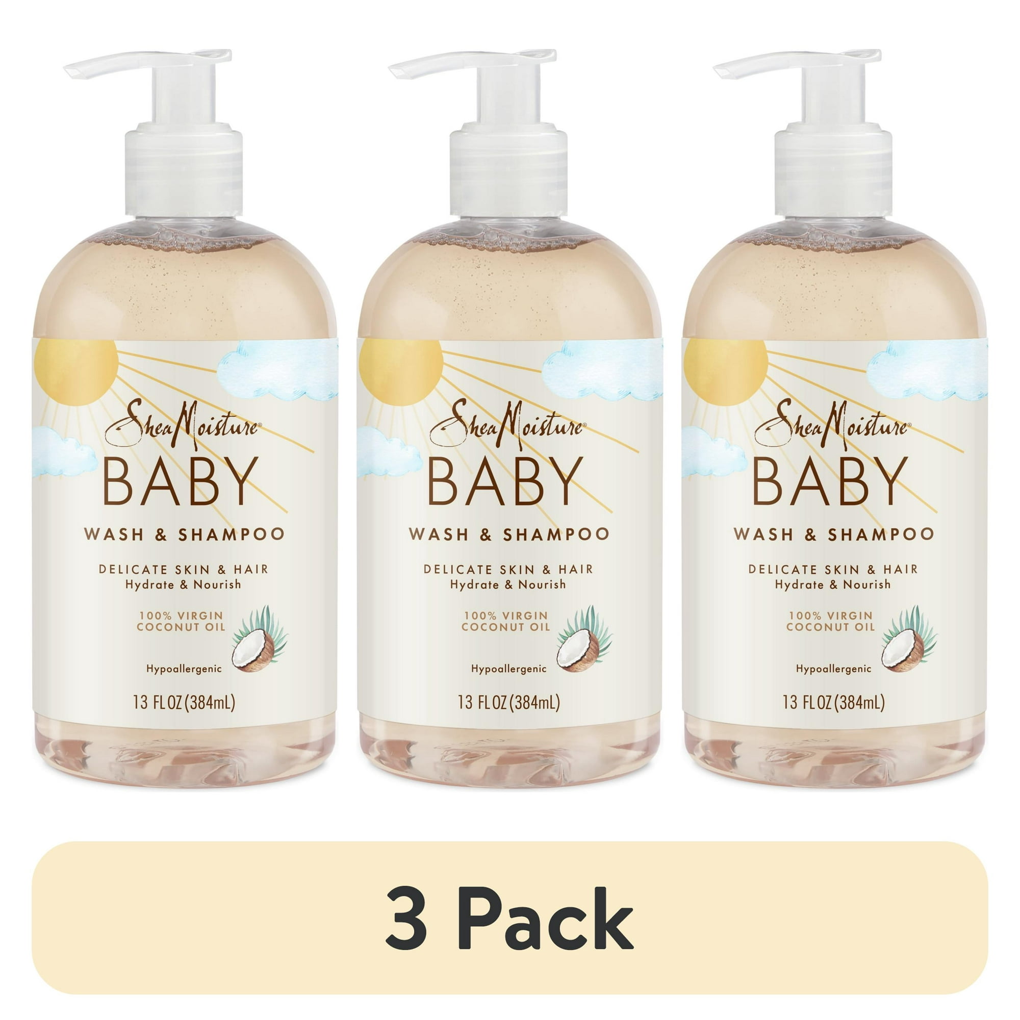 (3 pack) SheaMoisture Baby Wash And Shampoo For Baby Skin 100% Virgin Coconut Oil Cruelty Free Skin Care ,13 fl oz