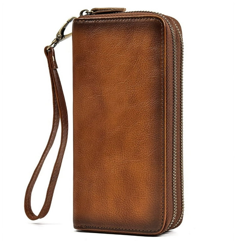 ★ sale ★ leather long wallet Vintage Genuine leather Men Clutch Wallet Credit Card Inner Zip